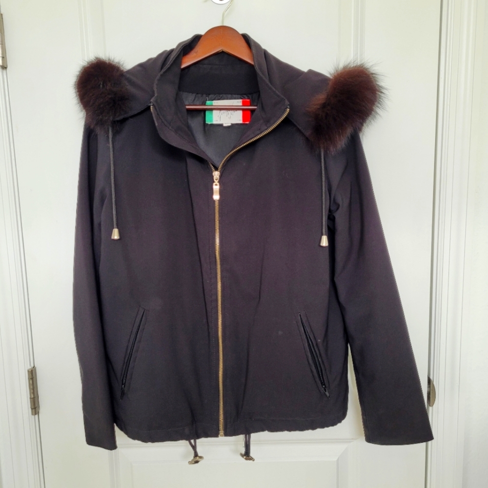 Giorgio Vitalie Wind Breaker Outdoor Furlined Detachable Hood Black Jacket XS